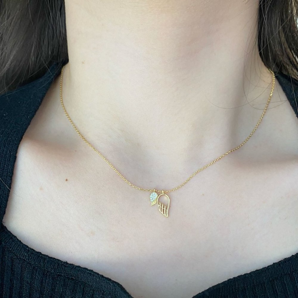 Angel Wing Necklace - 925 Sterling Silver Gold Plated